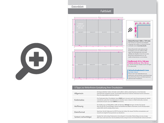 Product Bild hochglanz-uv-lack_faltblatt__gefalzt_auf_din_a6__vertikaler_wickelfalz__8-seitig